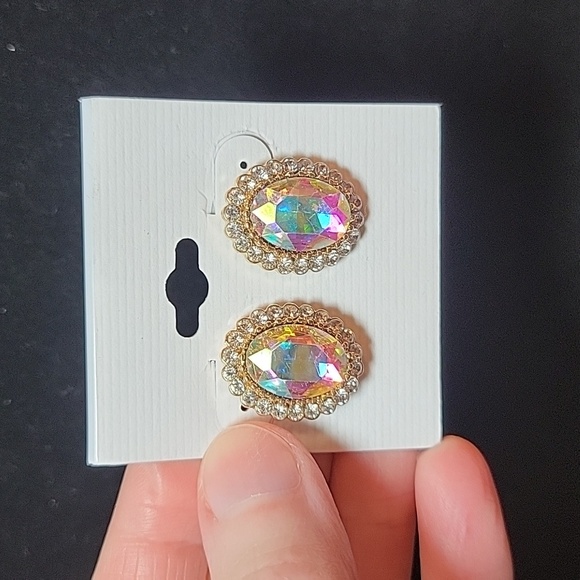 Oval Earrings with Jewel and Rhinestone Accents - Picture 2 of 3
